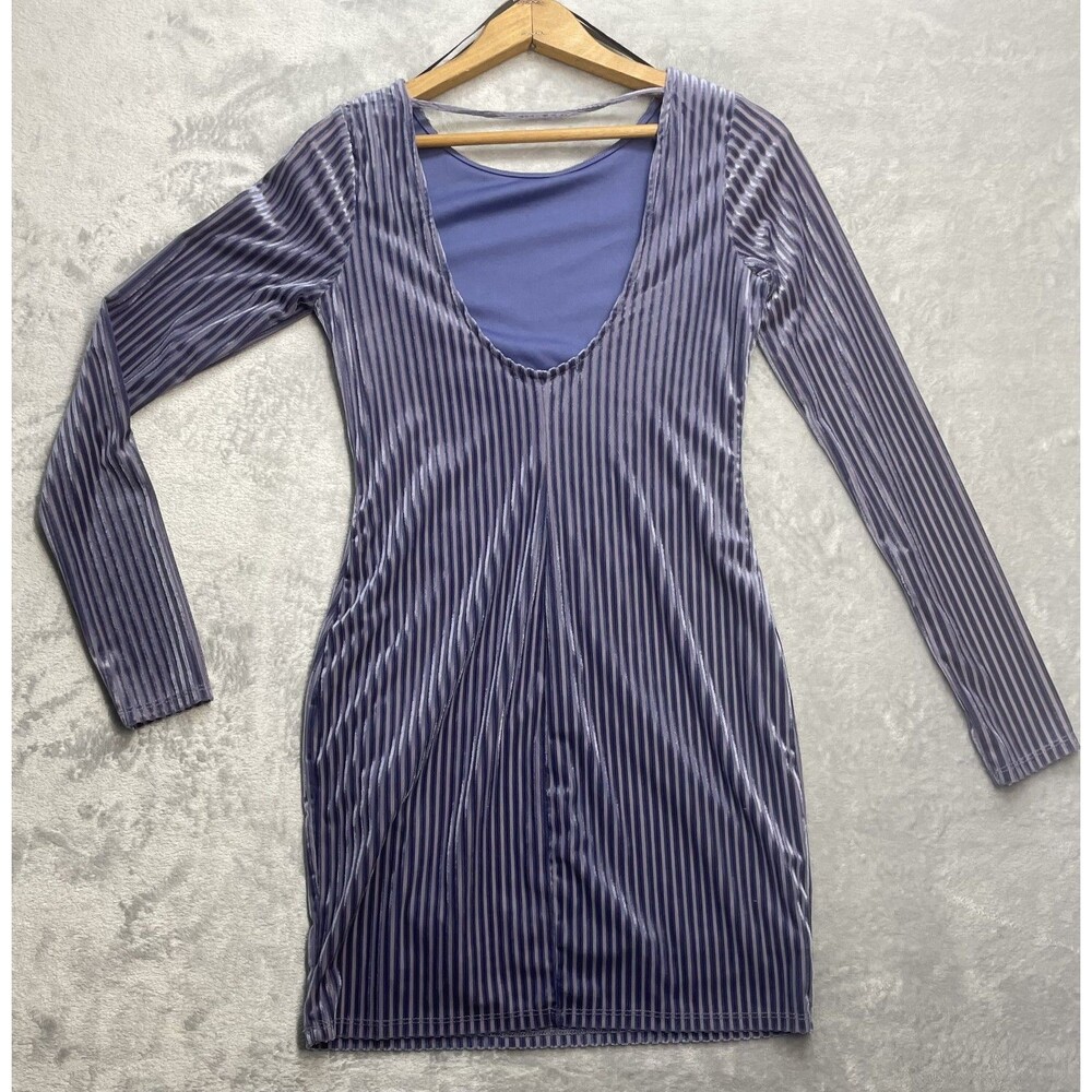 New Size S Women's Forever 21 Velvet Scoop Back Ribbed Party Dance Dress Purple - Picture 8 of 12